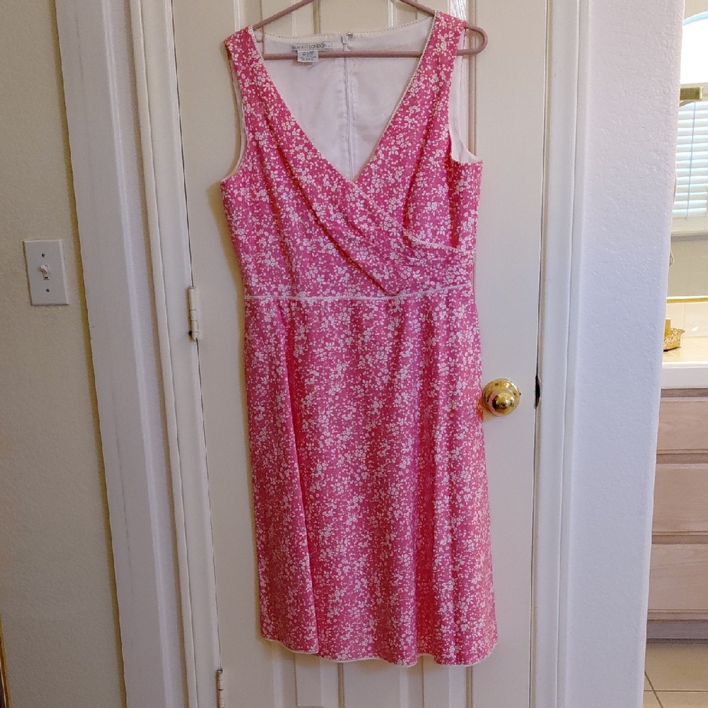 Maggy London Pink Floral Sleeveless Dress Size 14